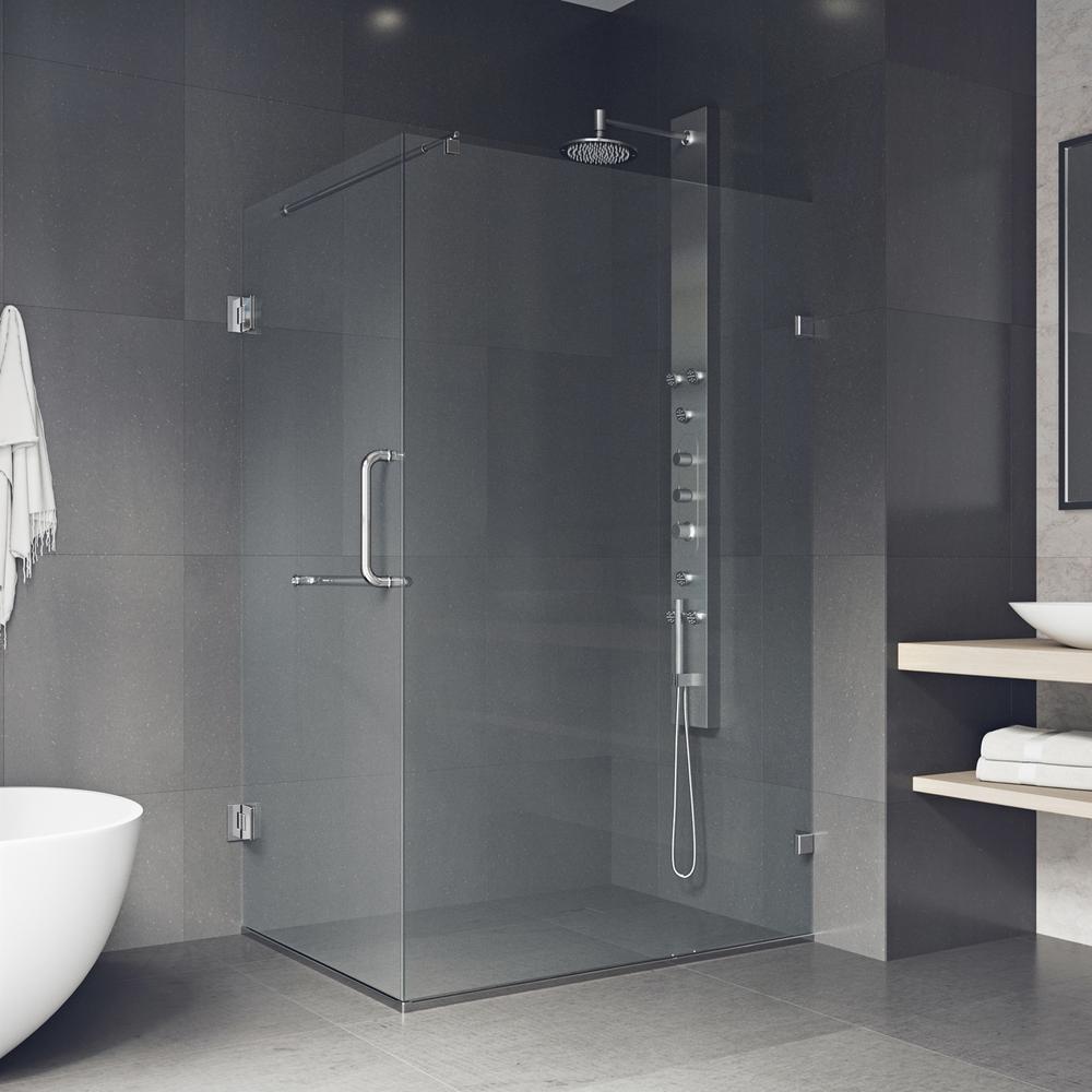 VIGO Pacifica 46 in. x 73.375 in. Frameless Corner Hinged Shower Enclosure in Chrome with Clear 