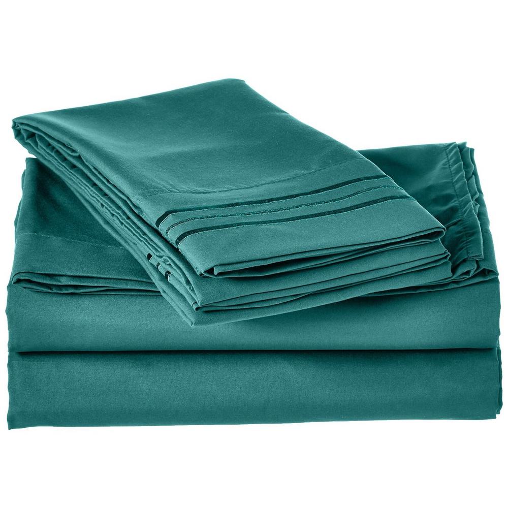 Elegant Comfort 1500 Series 4 Piece Turquoise Triple Marrow 1500 Series 4 Piece Turquoise Triple Marrow Embroidered Pillowcases Microfiber King Size Bed Sheet Set