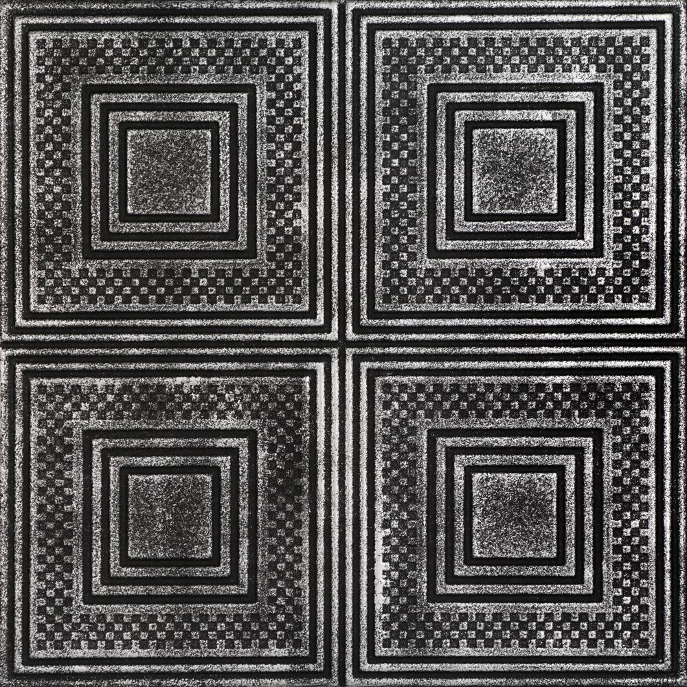 A La Maison Ceilings Nested Squares 1 6 Ft X 1 6 Ft Glue Up Plastic Ceiling Tile In Black Silver