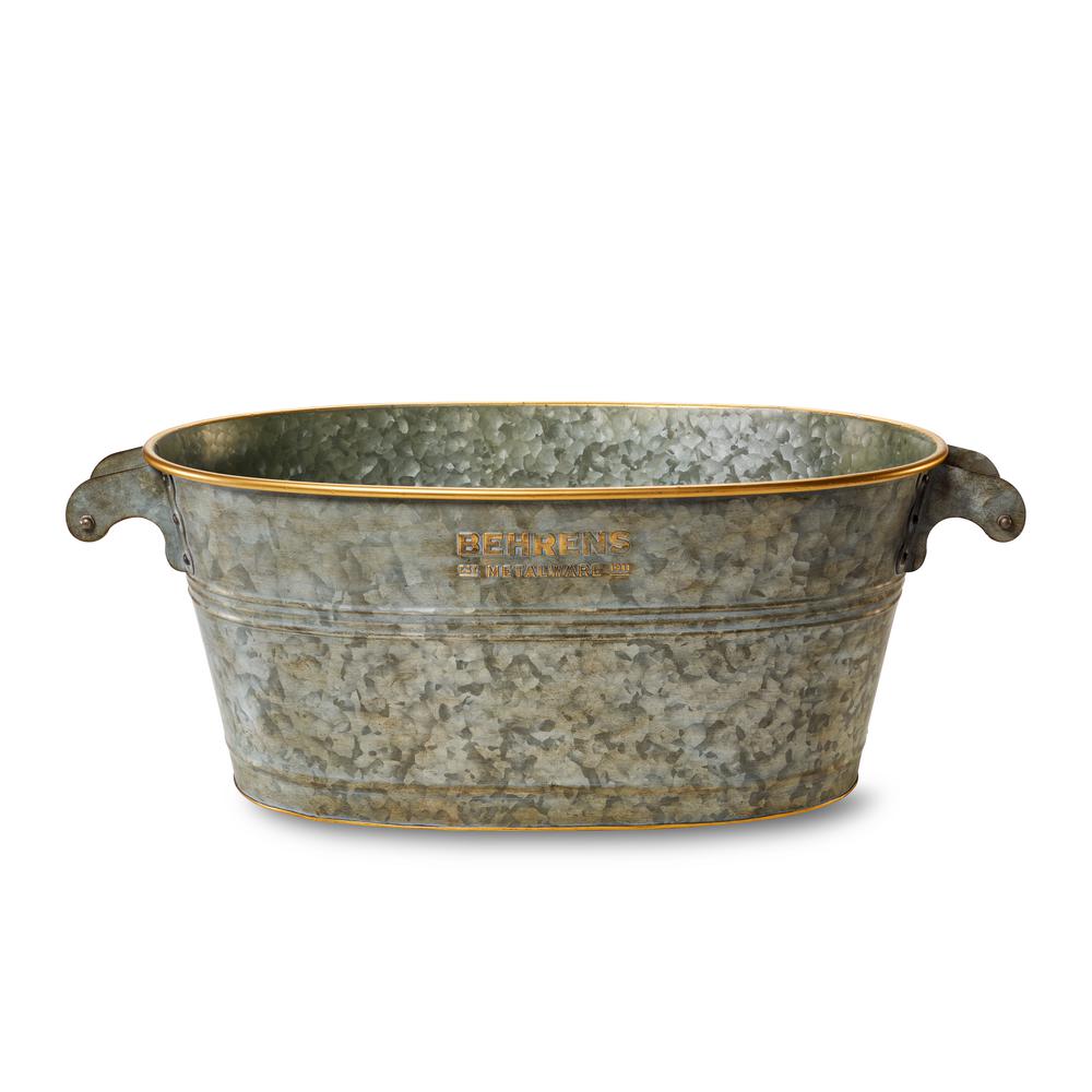 Aged Galvanized Oval Tub with wood handlesM19OT1 The Home Depot