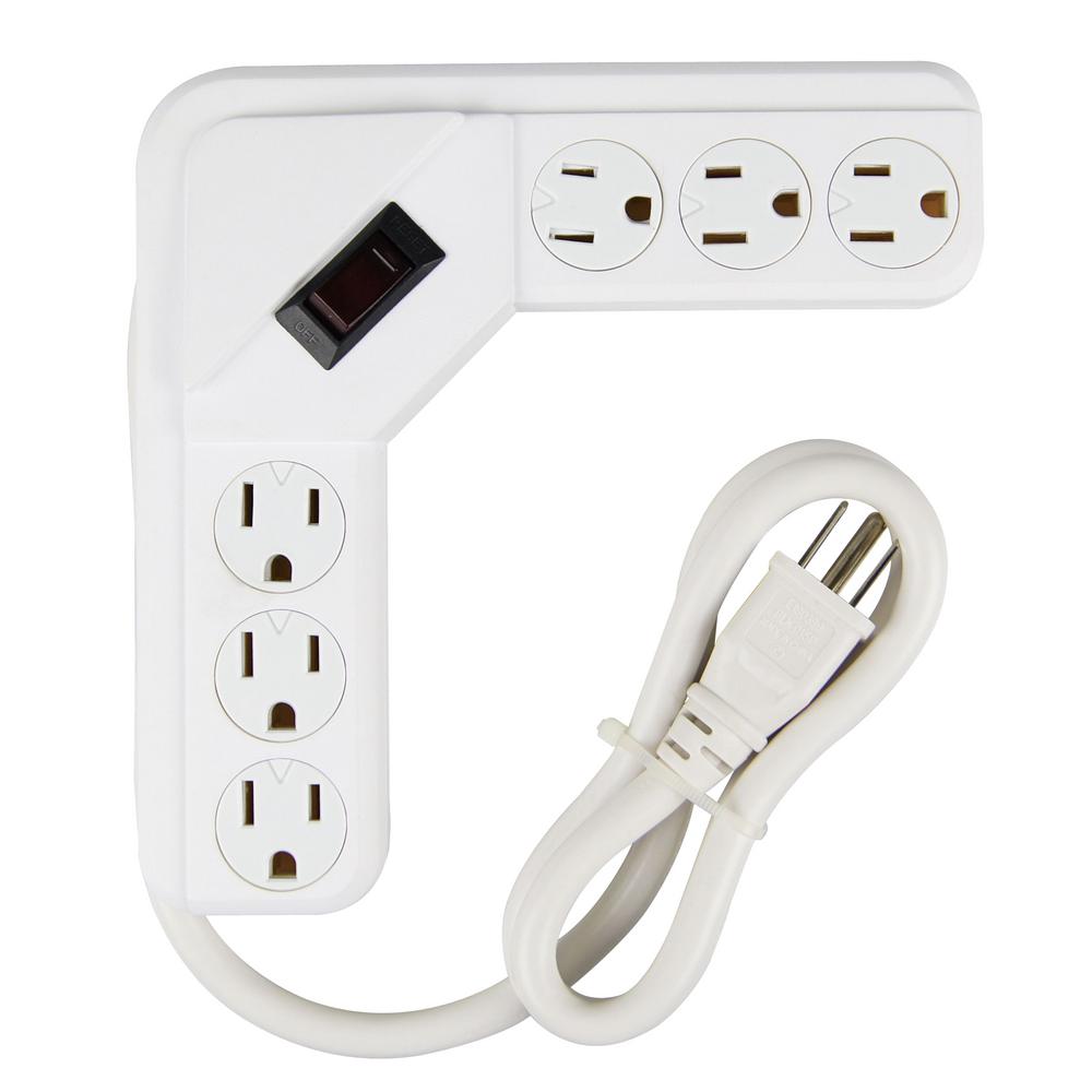 6 Outlet Power Strip 4 Ft Cord Extension Computer Desk Floor Re