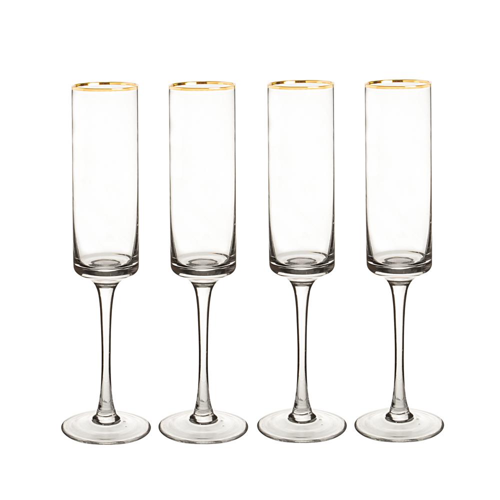 Hubby and Wifey 8 oz. Gold Rim Contemporary Champagne Flutes WH3668G