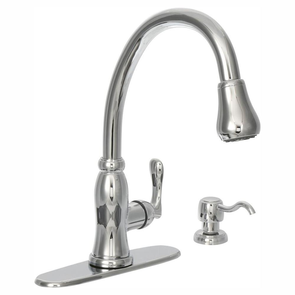 Reviews For Glacier Bay Pavilion Single Handle Pull Down Kitchen Faucet With TurboSpray And FastMount And Soap Dispenser In Chrome 67780 0001 The Home Depot