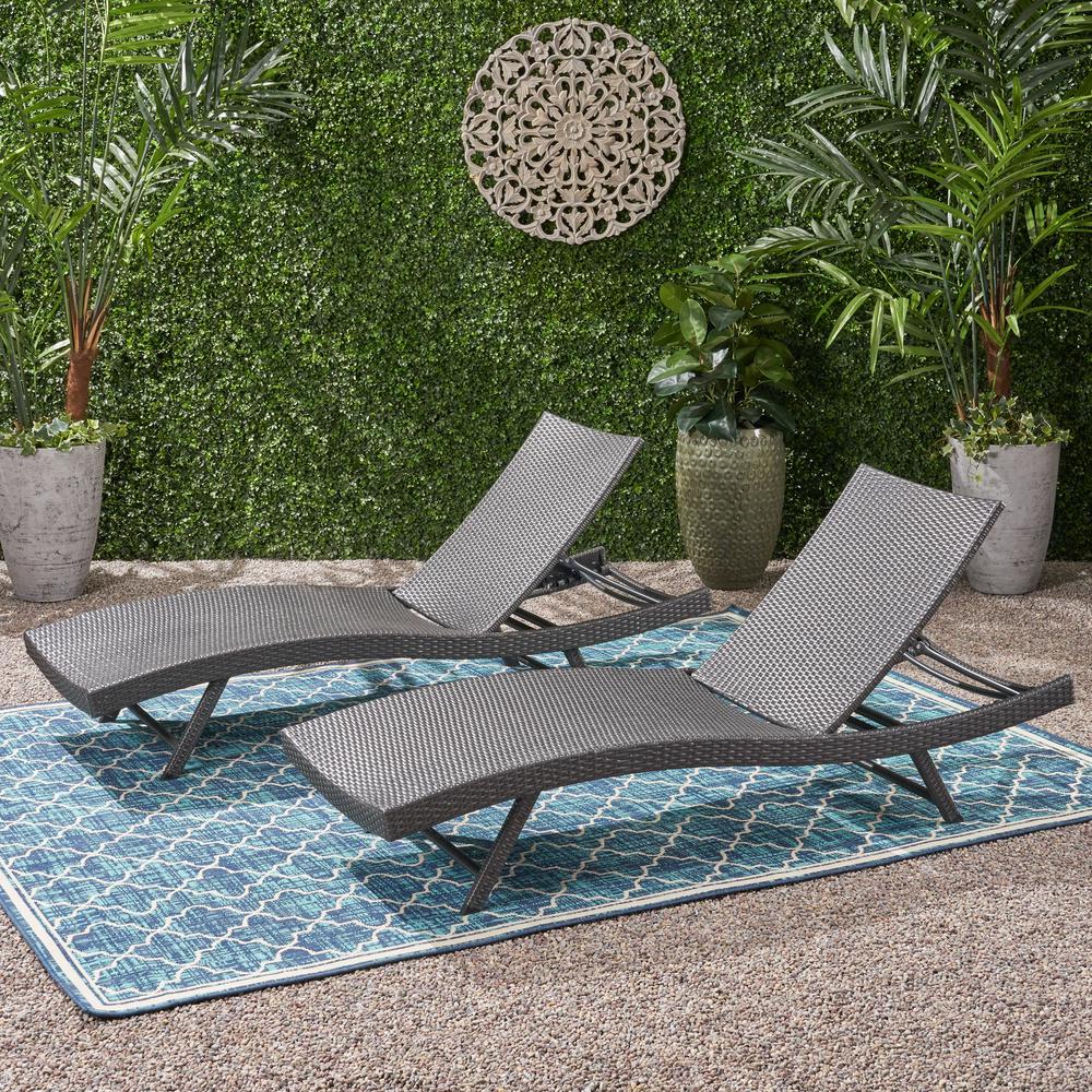 Noble House Jordan Grey Wicker Outdoor Chaise Lounge (Set of 2)-40649