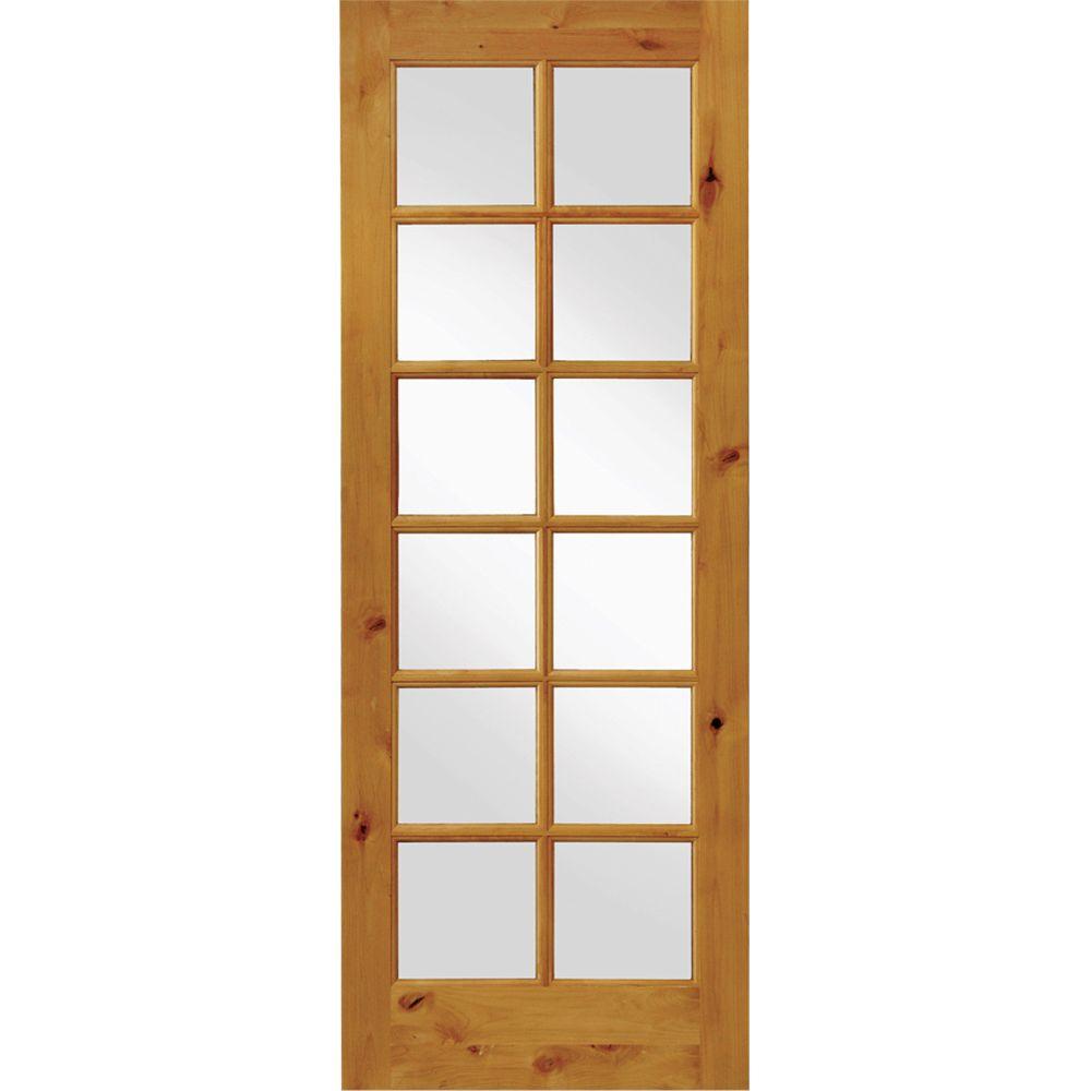 Krosswood Doors 28 In X 96 In Krosswood French Knotty Alder 12 Lite Tempered Glass Solid Right Hand Wood Single Prehung Interior Door