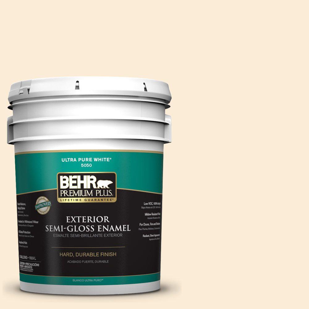BEHR Premium Plus 5gal. ICC90 Butter Yellow SemiGloss Enamel Exterior Paint505005 The