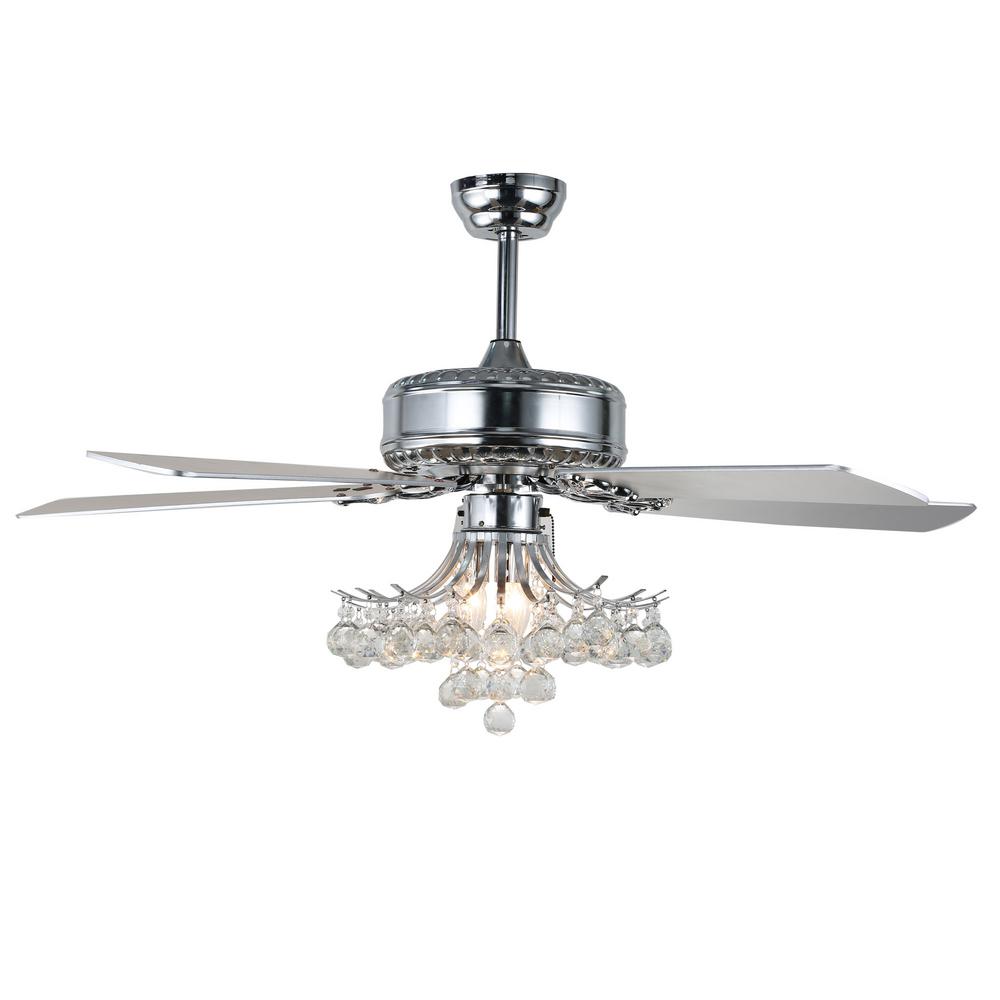 52 in. Chrome Crystal Ceiling Fan with Light Kit and Remote Control