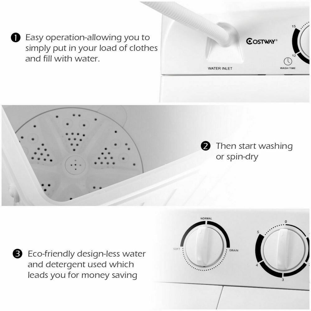 costway portable mini compact twin tub 17.6 lb washing machine washer spin dryer