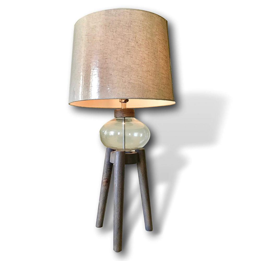 Kauri 31 In Gl And Wood Accent Tripod Table Lamp With Off White Linen Shade Kauri 31 In Gl And Wood Accent Tripod Table Lamp With Off White Linen Shade