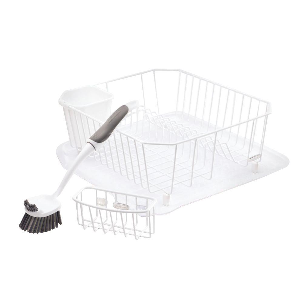 UPC 071691236023 Rubbermaid Antimicrobial Sink Dish Rack Drainer Set   Rubbermaid Dish Racks Sink Racks Fg1f91mawht 64 1000 