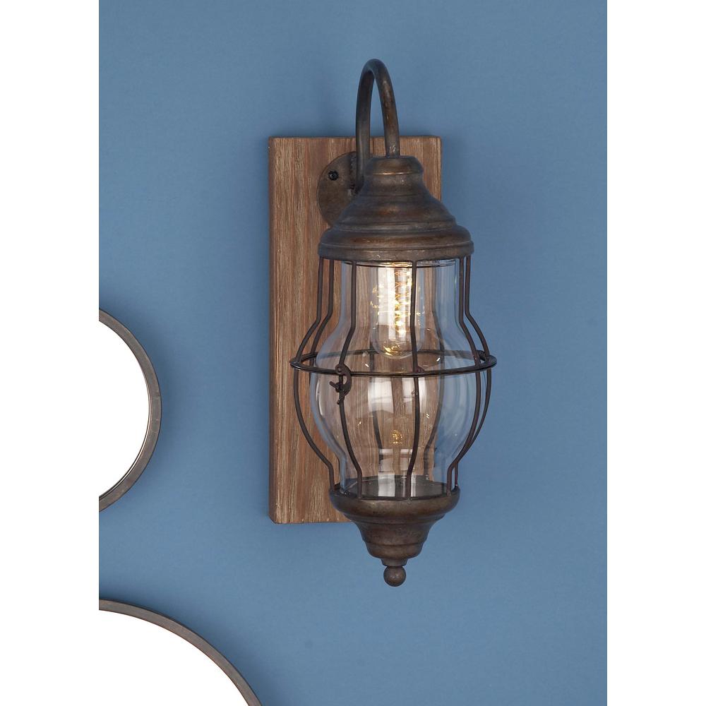 17 In Brown Wood And Iron Led Wall Sconce 17 In Brown Wood And Iron Led Wall Sconce