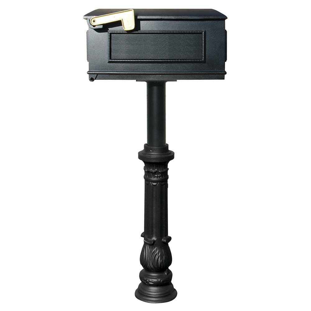 Lewiston Black Post Mount Locking Insert Mailbox With Decorative Fluted Base And Horsehead Finial Lml 801 Bl The Home Depot