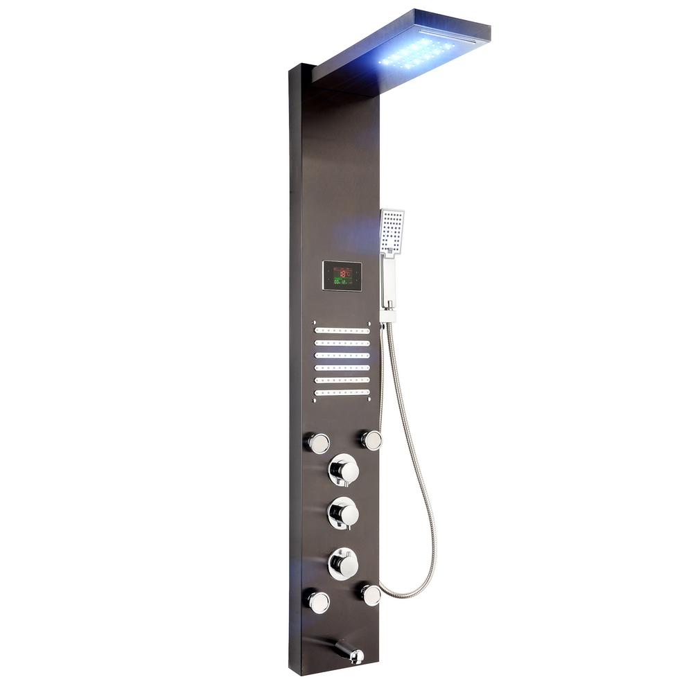 Akdy 55 In 5 Jets Shower Panel System Brown Stainless Steel With 5 Jets Shower Panel System In Brown Stainless Steel With Led Rainfall 8