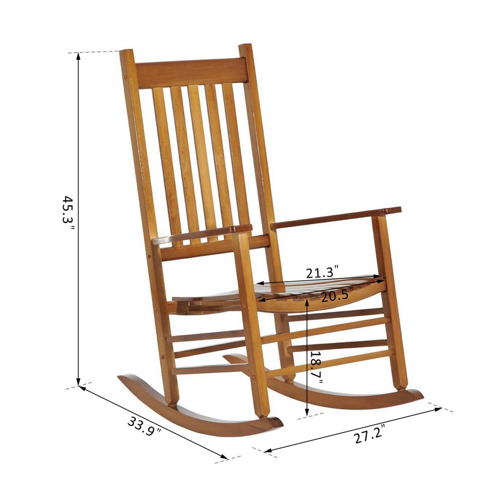 Outsunny Versatile Natural Wood Color Wooden Indoor Outdoor High Back Slat Rocking Chair 84a 041 The Home Depot
