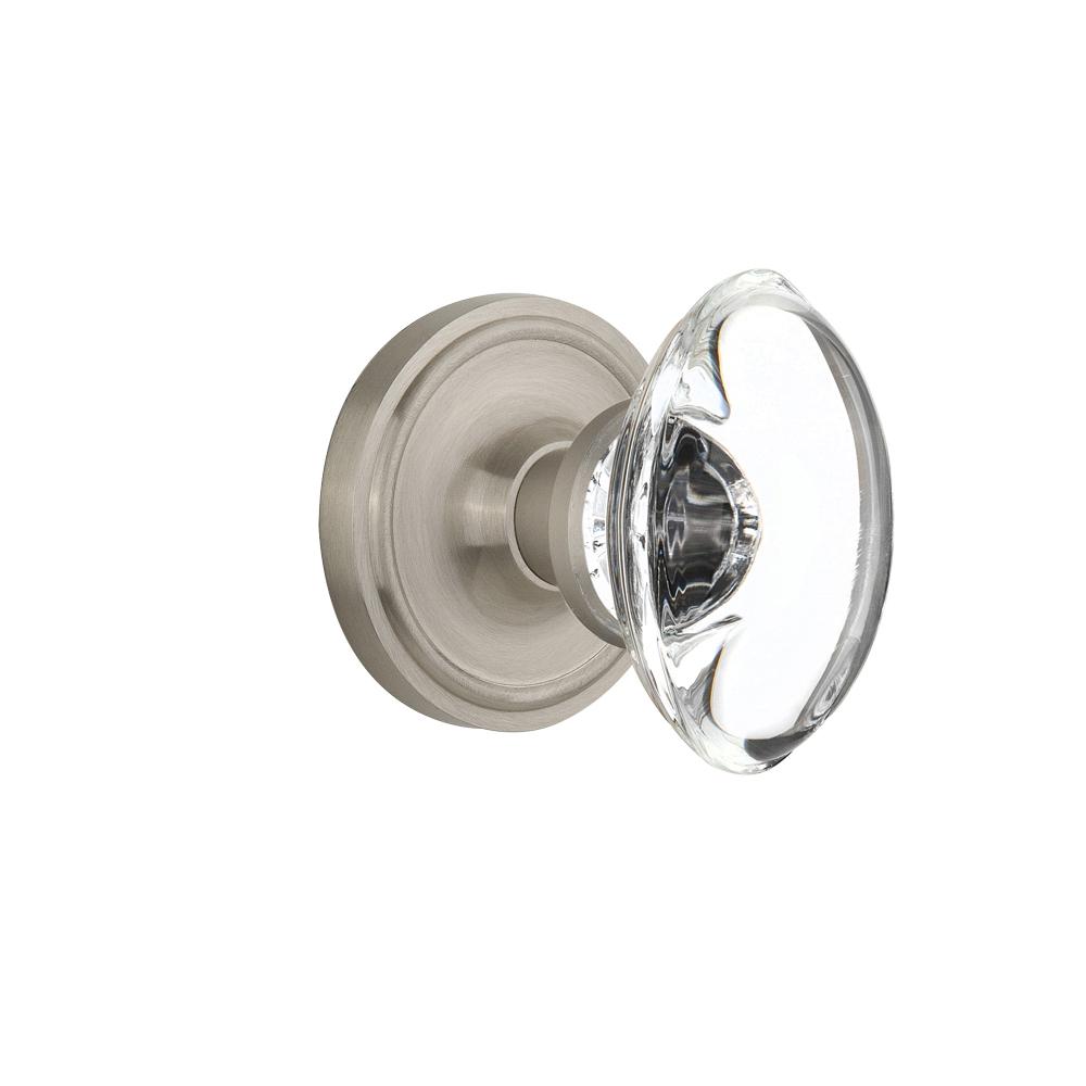 Nostalgic Warehouse Classic Rosette Double Dummy Oval Clear Crystal Glass Door Knob In Satin Nickel