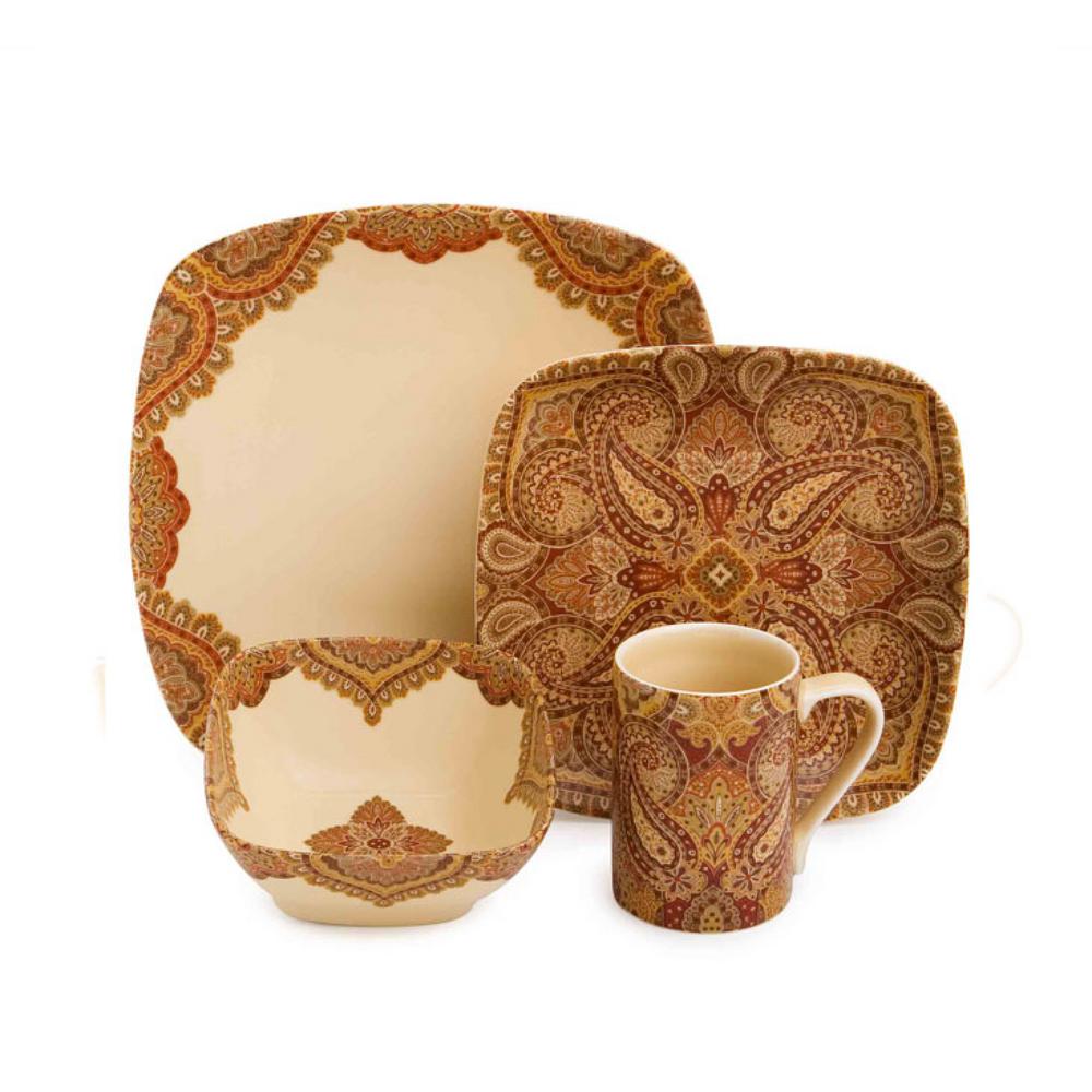 UPC 727870122952 product image for 222 Fifth Spice Road 16-Piece Dinnerware Set, Beige and Red | upcitemdb.com