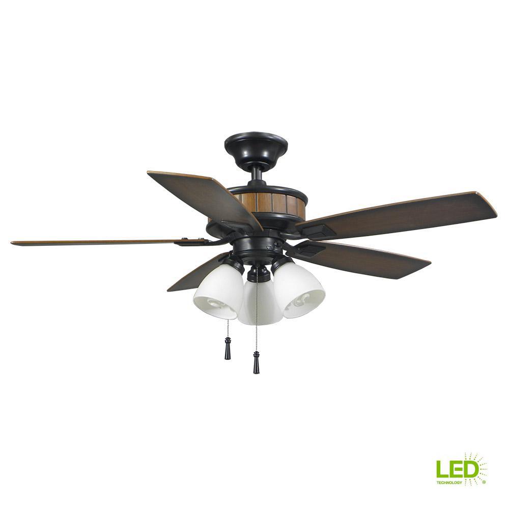 Hampton Bay Riverwalk 42 In Led Indoor Outdoor Natural Iron Ceiling Fan With Light Kit