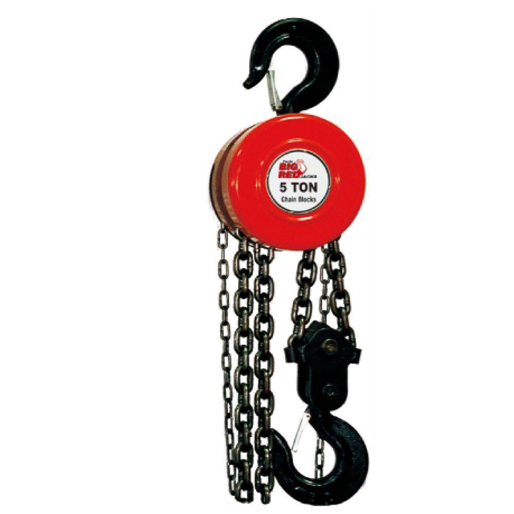 Capacity 1 Ton 2,000 lb Big Red Chain Block//Manual Hoist with 2 Hooks