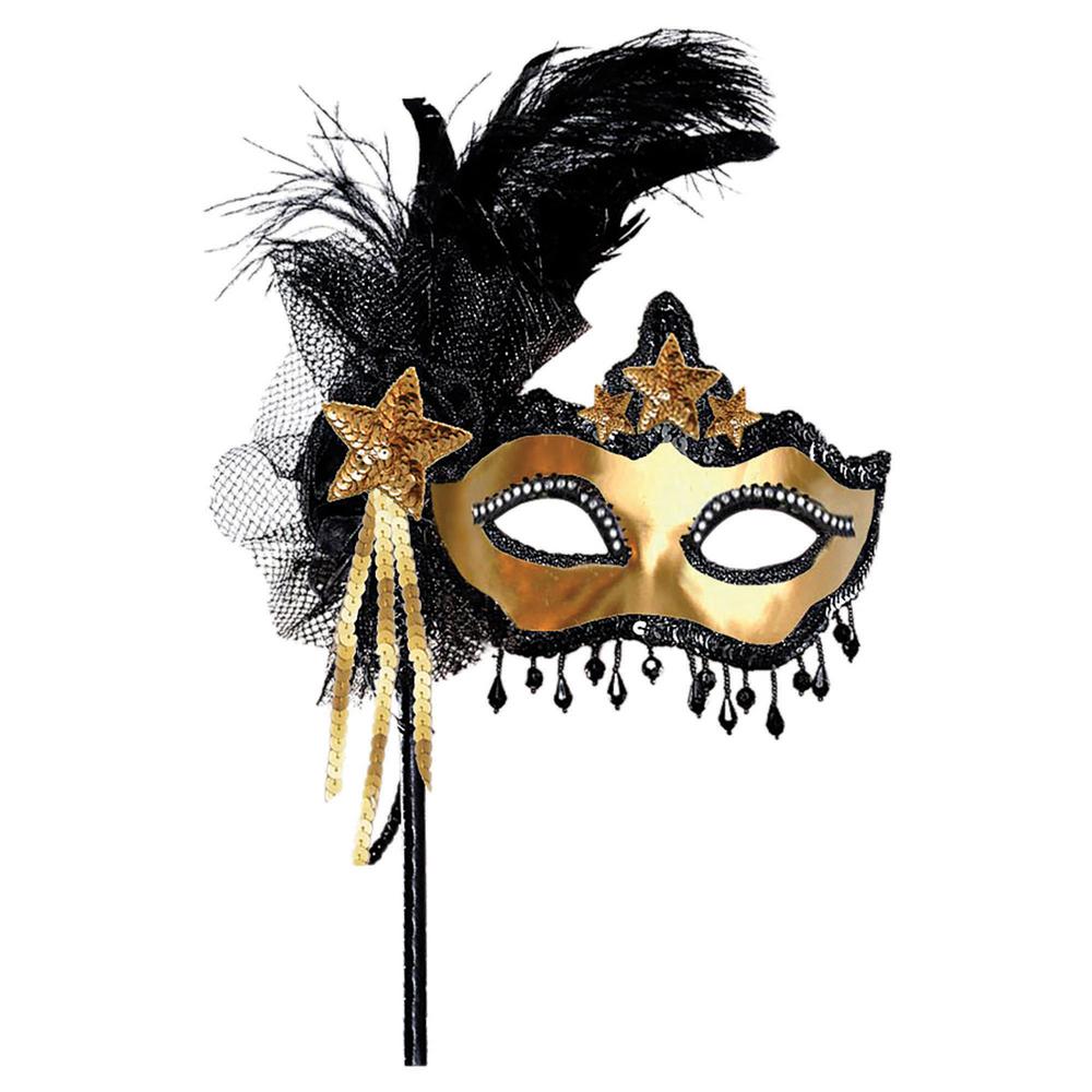 Amscan New Year's Glitzy Gold Fabric Mask on a Stick (2-Pieces)-360283 ...