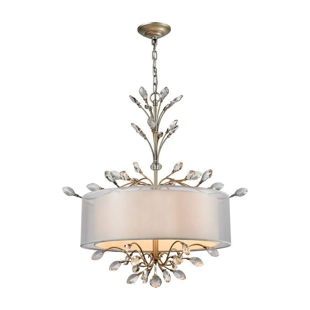 Titan Lighting Asbury 4 Light Aged Silver Chandelier With Titan Lighting Asbury 4 Light Aged Silver Chandelier With Organza Shade
