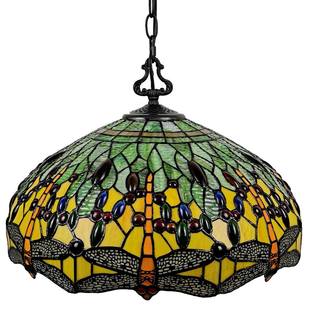 Amora Lighting 2 Light Tiffany Style Dragonfly Hanging Pendant Tiffany Style Dragonfly Hanging Pendant