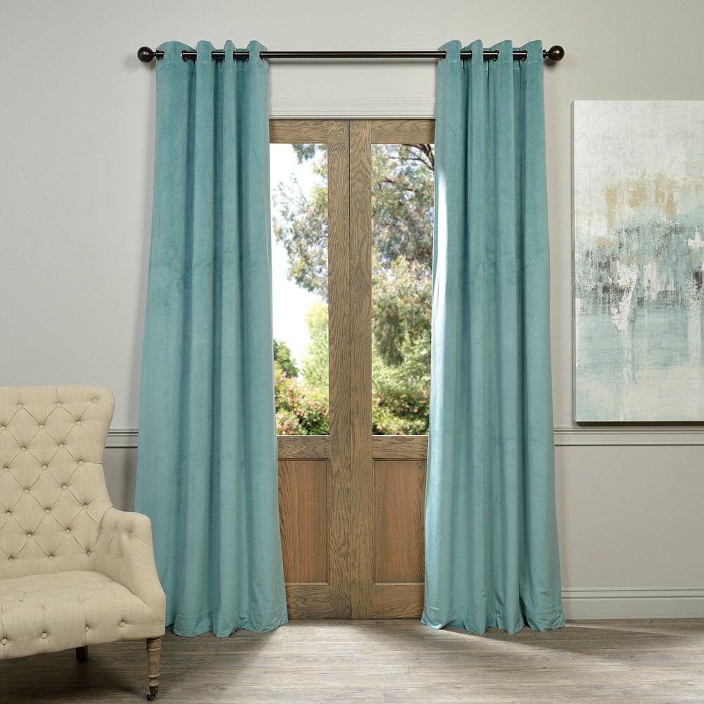 Exclusive Fabrics Furnishings Blackout Signature Aqua Mist Blue