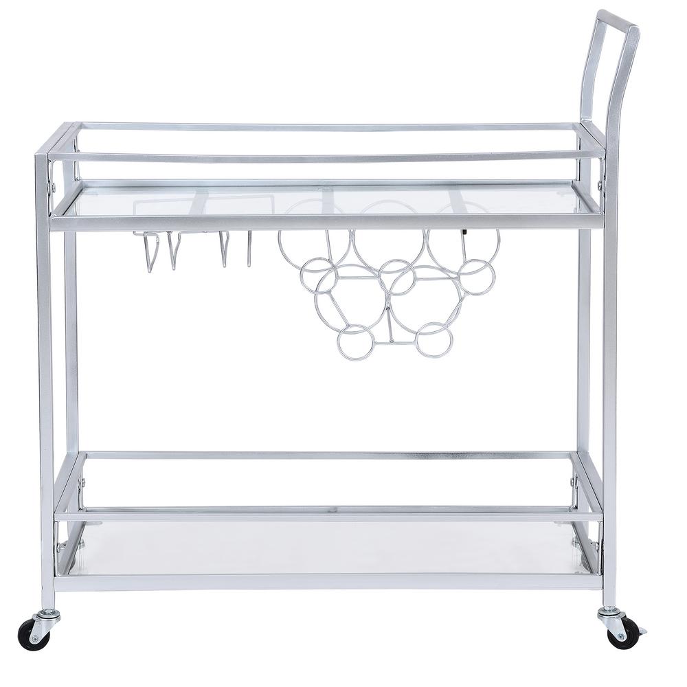 silver bar cart with glass rack