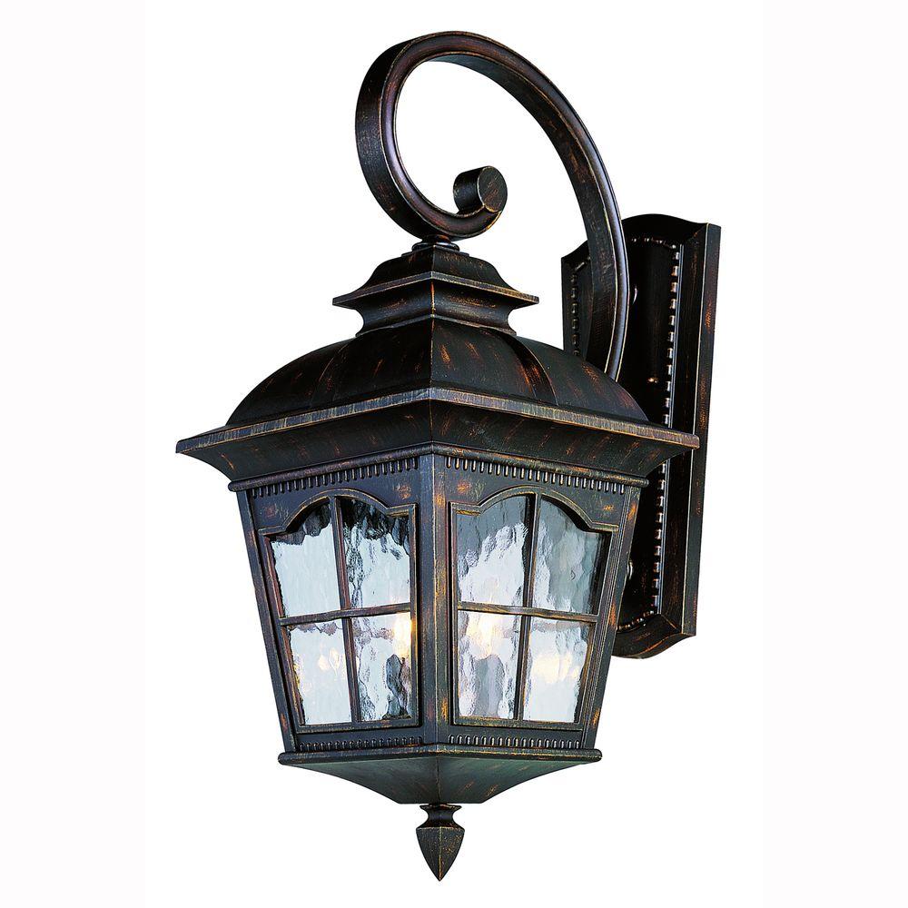 Bel Air Lighting Bronze Outdoor Wall Mounted Bostonian 2 Light Antique Rust Outdoor Coach Lantern With Water Glass