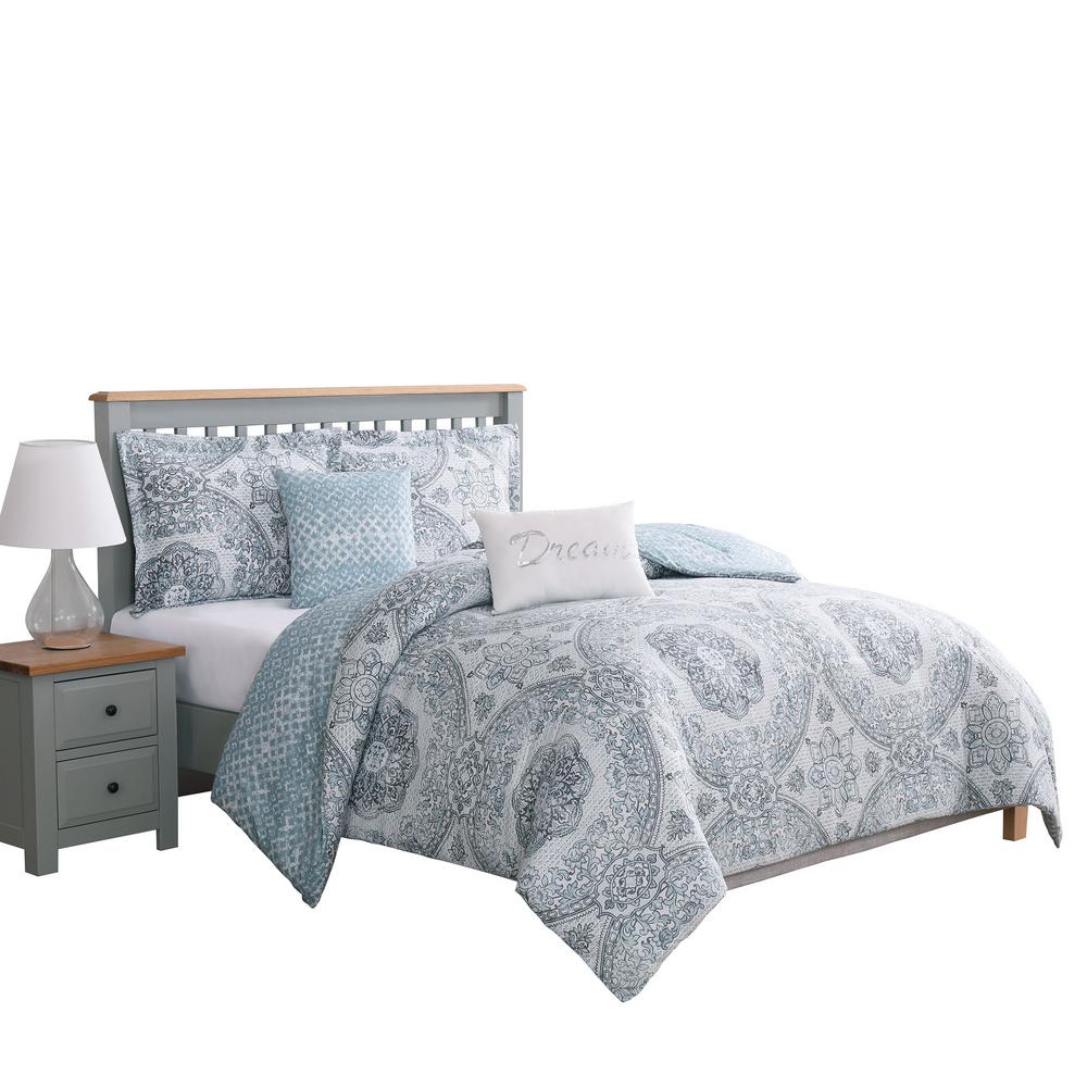 Picadilly Blue And Gray King 5 Piece, Gray King Size Bedding Sets