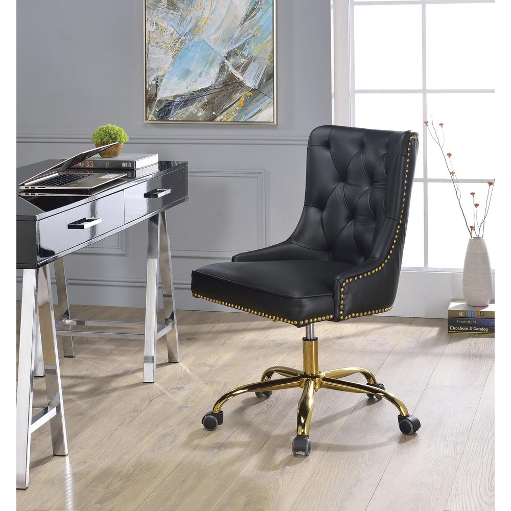 Benjara Black And Gold Leatherette Swivel Office Chair With Make A Bold Statement In Your Office Or Board Room With This High Back Chair Smooth Leather Upholstery Has Unique