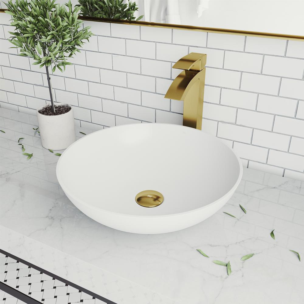 VIGO Lotus Matte Stone Vessel Bathroom Sink in White with Duris Faucet