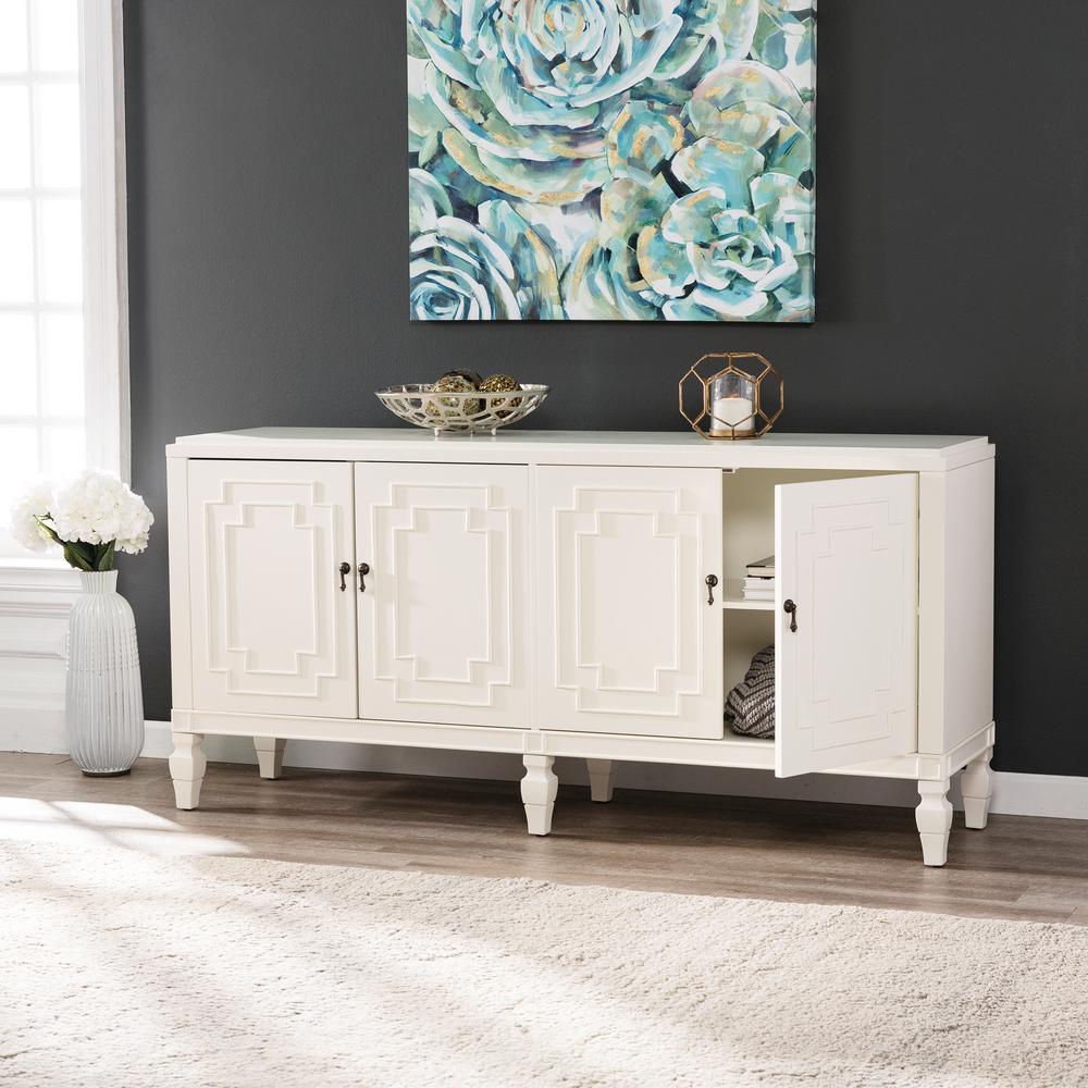 Southern Enterprises Shanera Antique White Low Profile Accent Cabinet Hd433868 The Home Depot