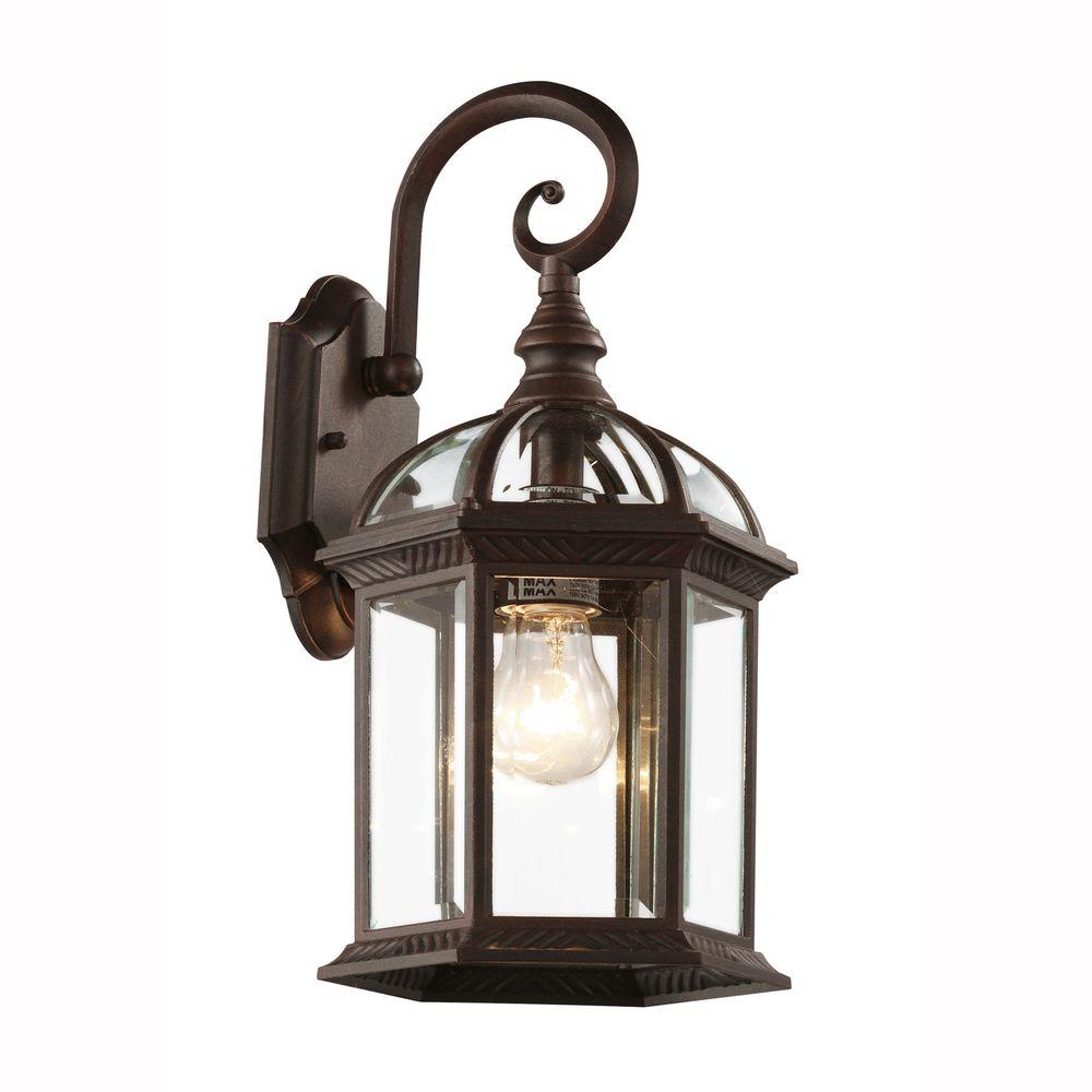 Brown Outdoor Wall Lighting The Home Depot Wall Mount 1 Light Outdoor Rust Coach Lantern With Clear Glass