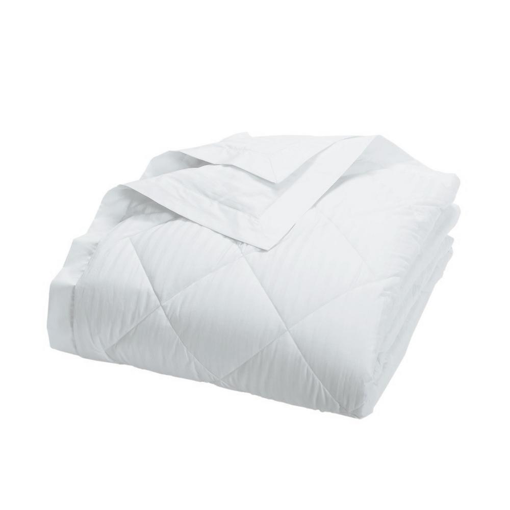 The Company Store Legends Damask Stripe PrimaLoft Deluxe Down Alternative White Queen Blanket