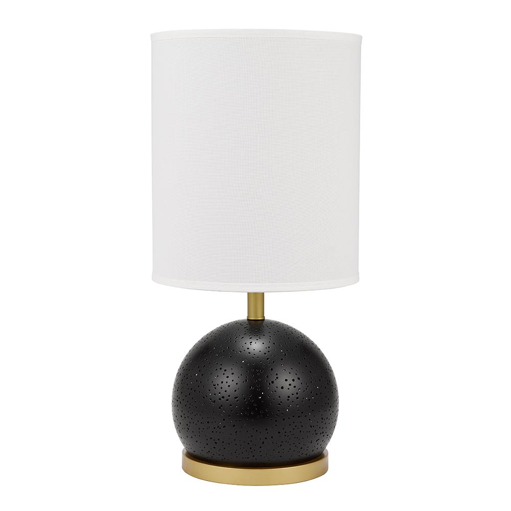 Cresswell 25 In Matte Black And Brass Accents Pierced Metal Table Lamp With Nightlight Led Bulb