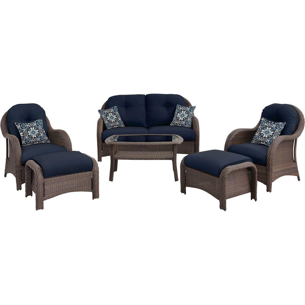 Hanover Newport 6 Piece All Weather Wicker Woven Patio Seating Set