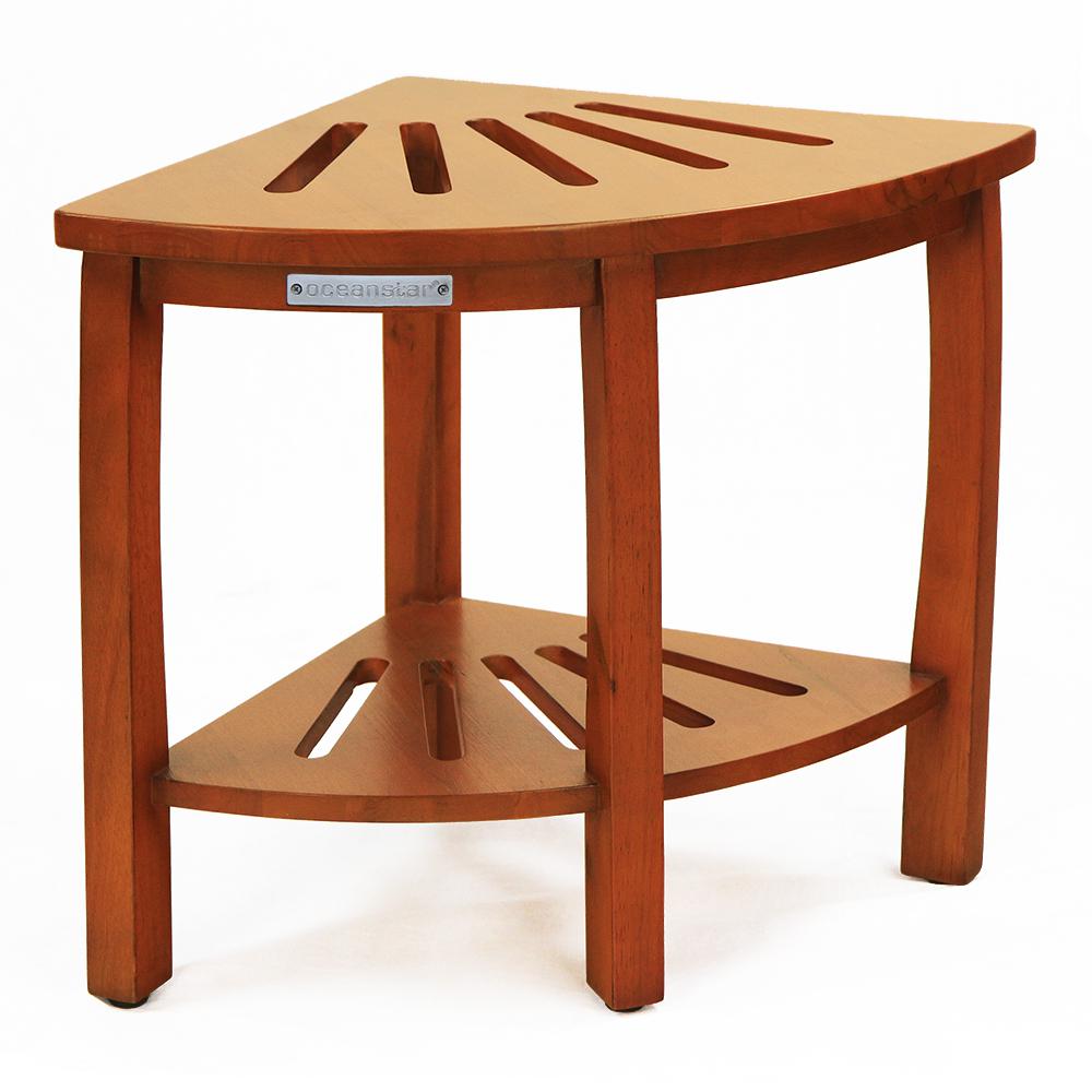 Oceanstar Natural Finish 17 72 In X 22 26 Solid Wood Corner Spa Solid Wood Corner Spa Seat With Storage Shelf