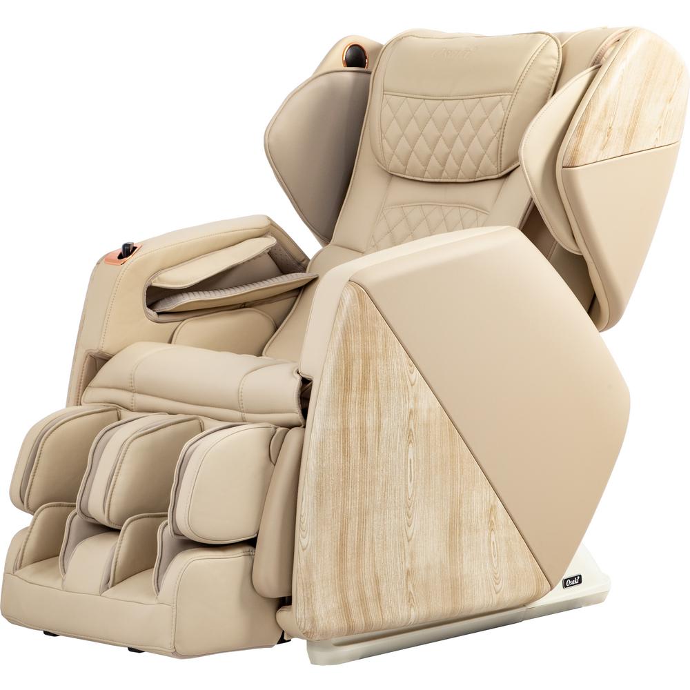 Titan Pro Series Soho Cream Faux Leather Reclining Massage Chair With Bluetooth Speakers And 4d