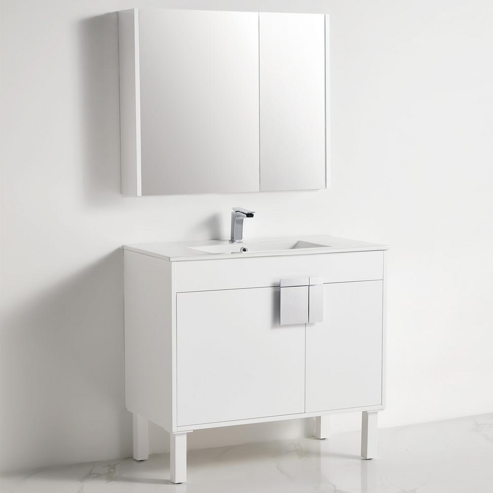 Bnk 36 In W X 18 In D X 34 In H Bathroom Cabinet Set White Ceramic Basin Countertop With Led Mirror Bnk Bcb2136wh The Home Depot