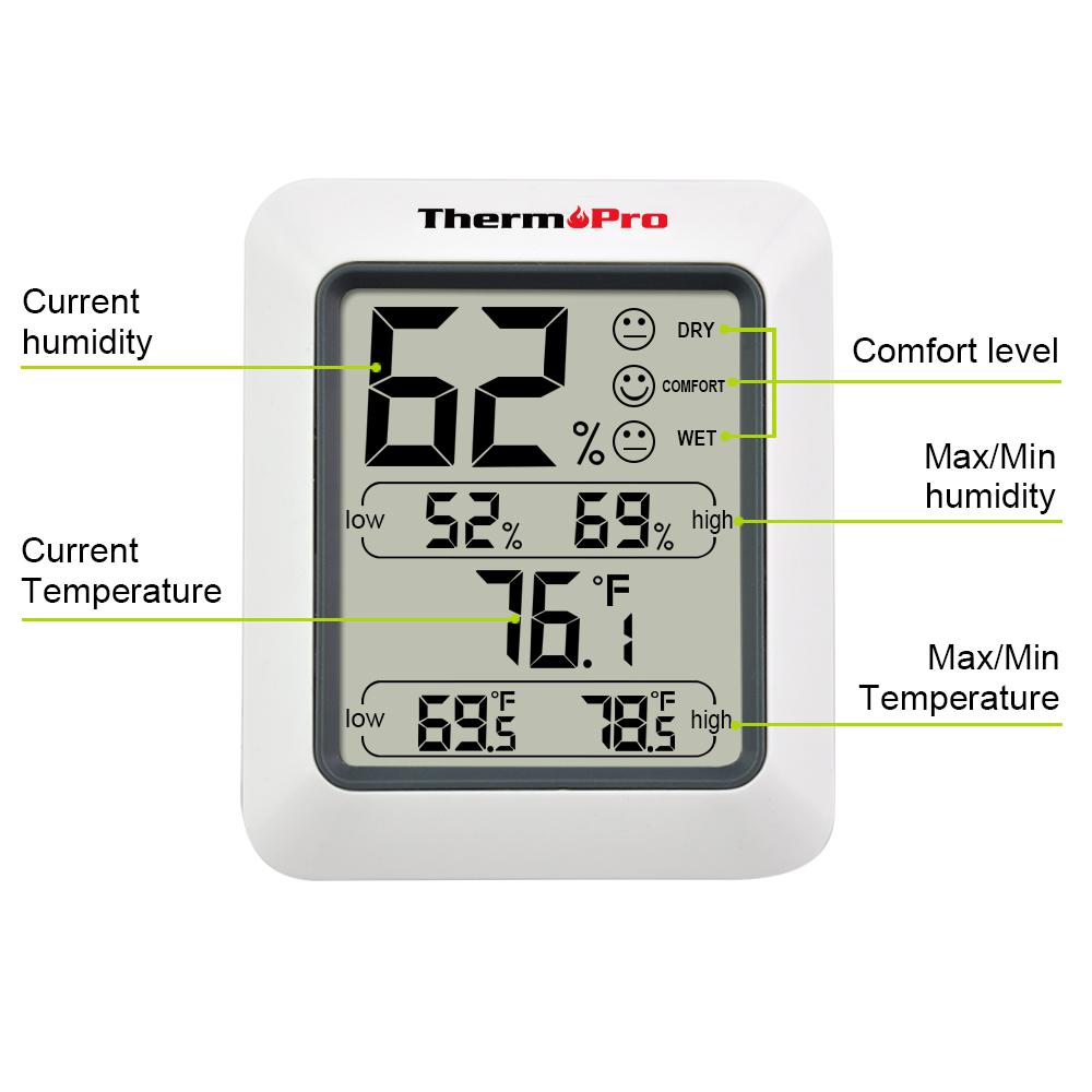 ThermoPro Gray LCD Indoor Thermometer Temperature and Humidity Monitor with HygrometerTP50