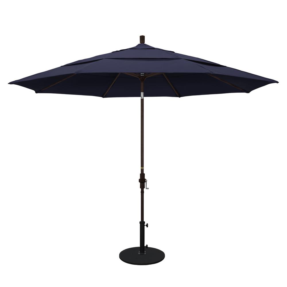 California Umbrella 11 Ft Bronze Aluminum Pole Market Aluminum Ribs Crank Lift Outdoor Patio Umbrella In Navy Sunbrella Gscu118117 5439 Dwv The Home Depot