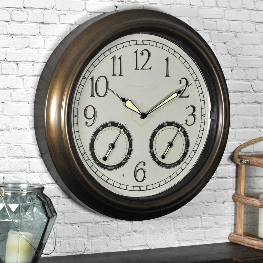 Firstime 18 In Round Led Trellis Outdoor Wall Clock 50051