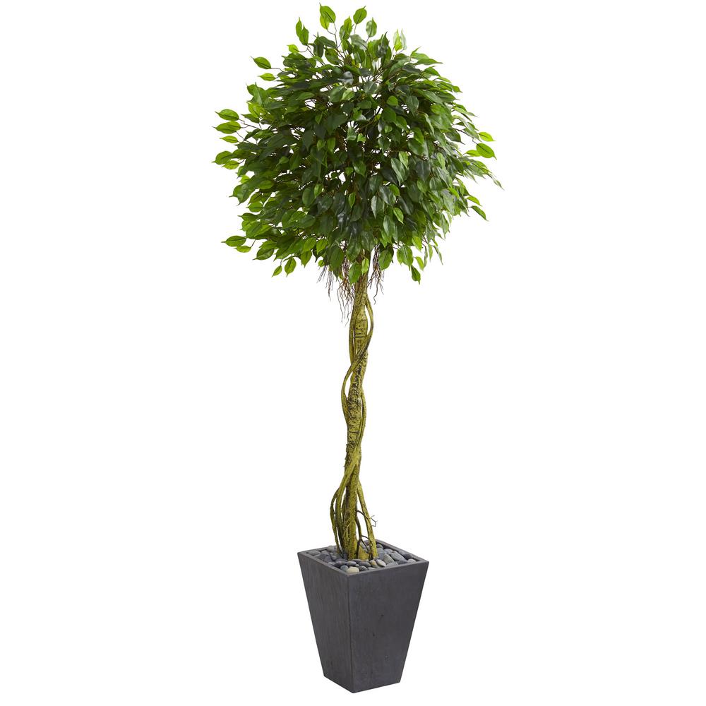 Nearly Natural 6 ft. High Indoor/Outdoor Ficus Artificial Tree in Slate