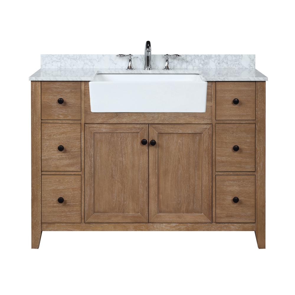 Ari Kitchen and Bath Sally 48 in. Single Bath Vanity in Ash Brown with Marble Vanity Top in