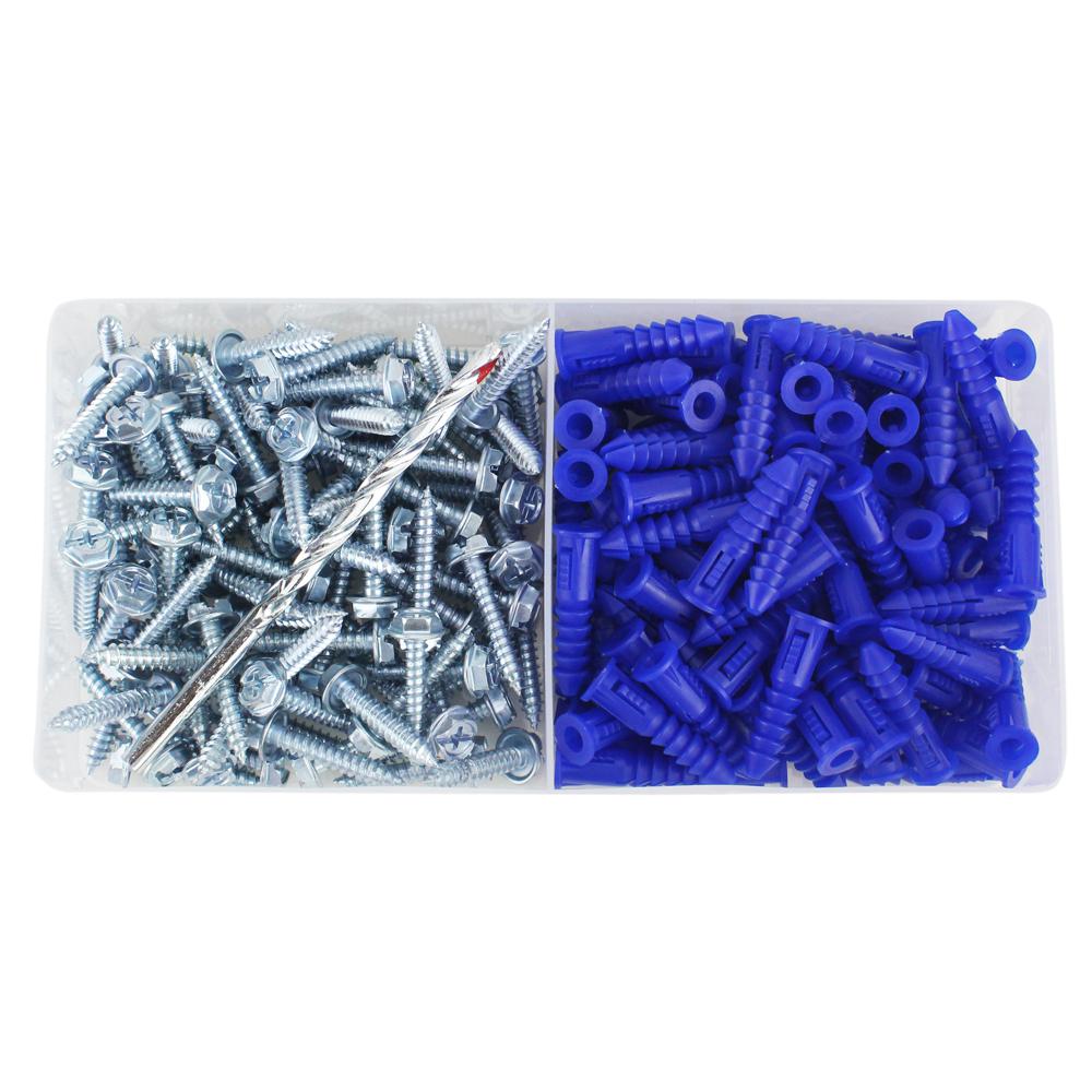 Ribbed Plastic Drywall Anchor Kit with Screws and Masonry Drill Bit #10