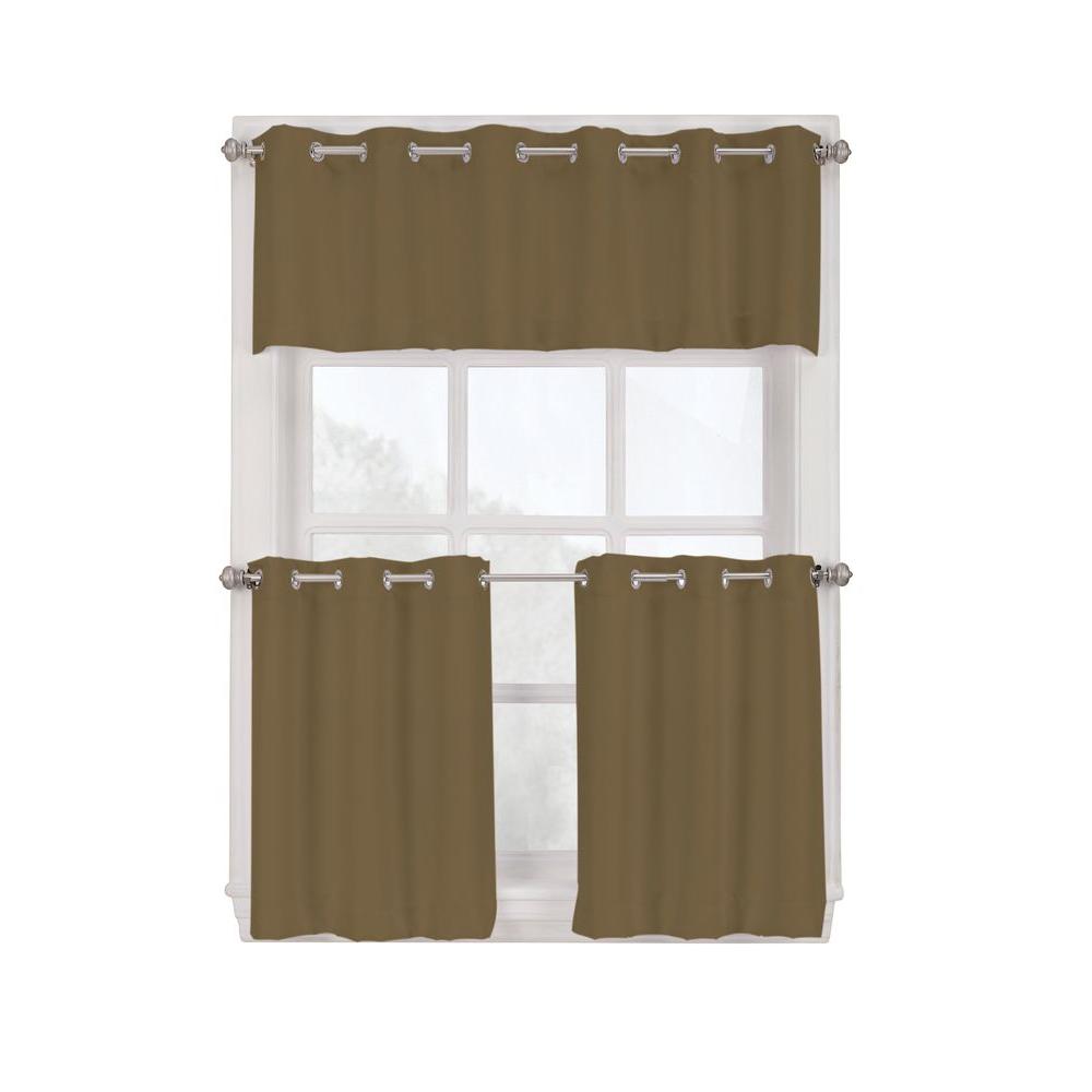 Lichtenberg Semi Opaque White Montego Grommet Kitchen Curtain Tiers Semi Opaque Mocha Montego Grommet Kitchen Curtain Tiers 56 In W X 24