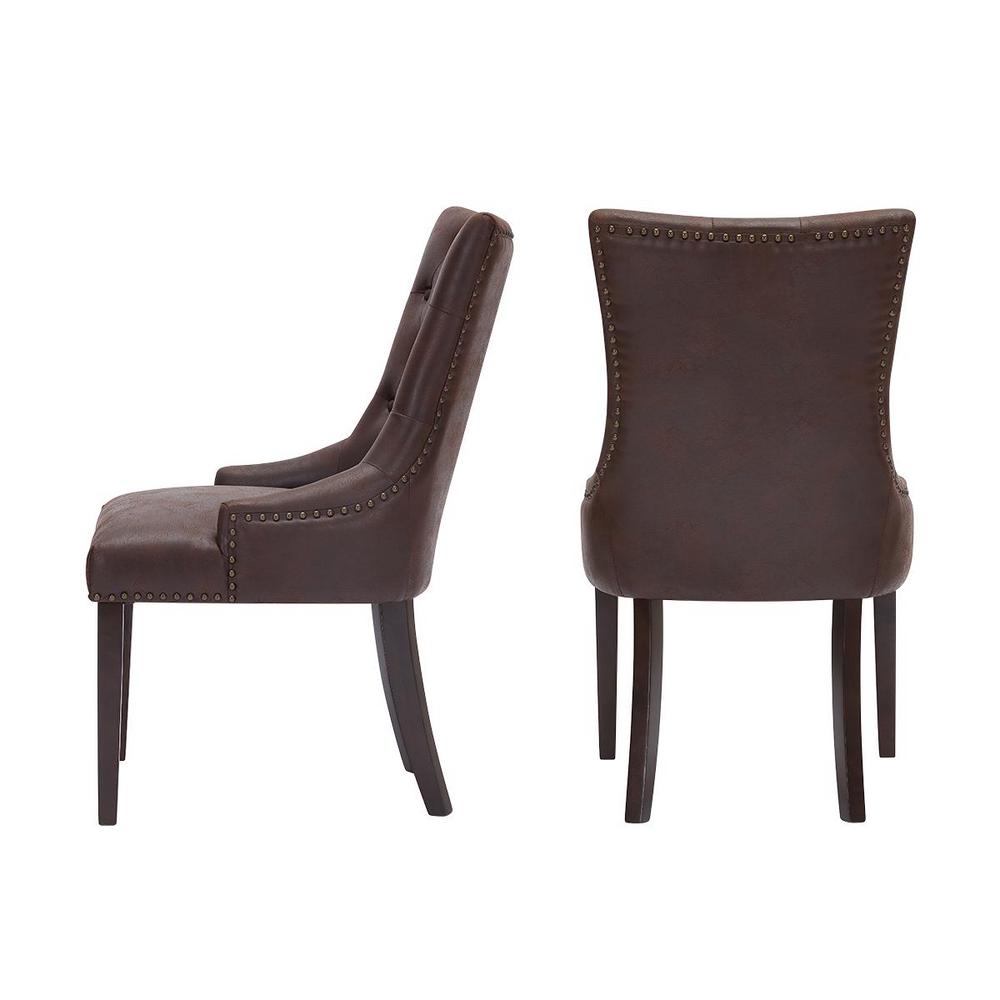 Bardell Upholstered Tufted Dining Chair With Brown Faux Leather Seat And Nailheads Set Of 2 22 In W X 38 H Set Of Four Chrome Base Dining Chairs In The Manner Harvey Probber Dark Chocolate Vinyl Upholstery Fixed Three On Back Cushions And Loose