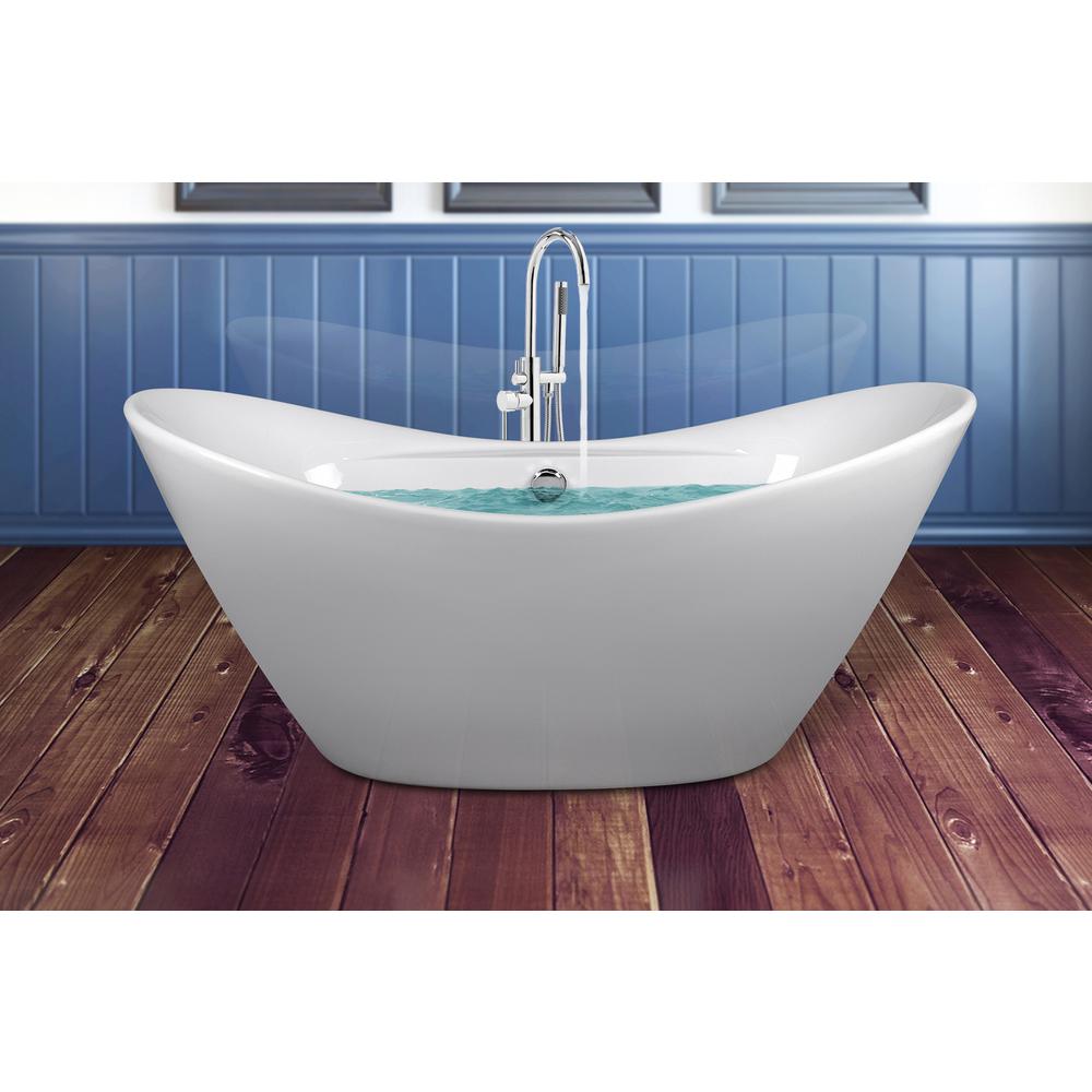 AKDY 67 in. Fiberglass White Acrylic Tub for Bathtub with Tub Filler