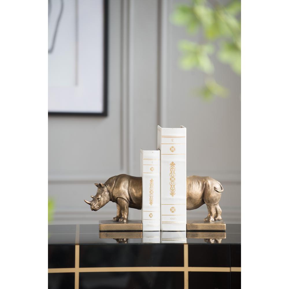 A&B Home Rhinoceroses Bookend - 2-Piece - Copper Finish