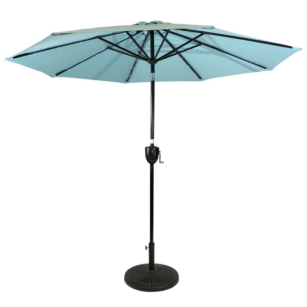 Sun Ray 9 Ft Aluminum Market Bluetooth Speaker Solar Lighted 8 Rib Round Patio Umbrella With Olefin Canopy In Seafoam Green 841057ole The Home Depot